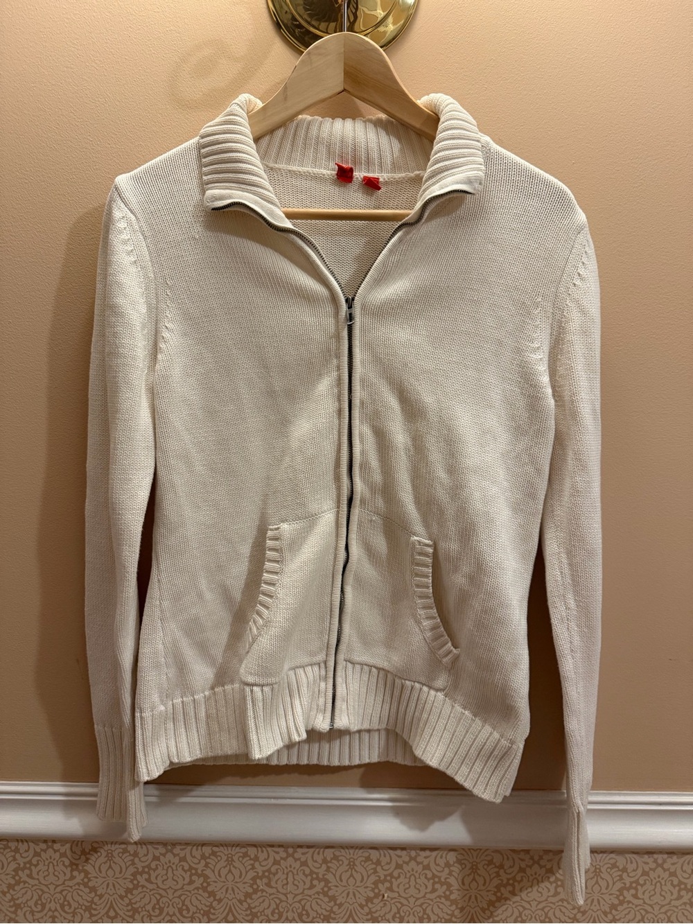 Esprit Cream Zip Front Shawl Collar Cardigan